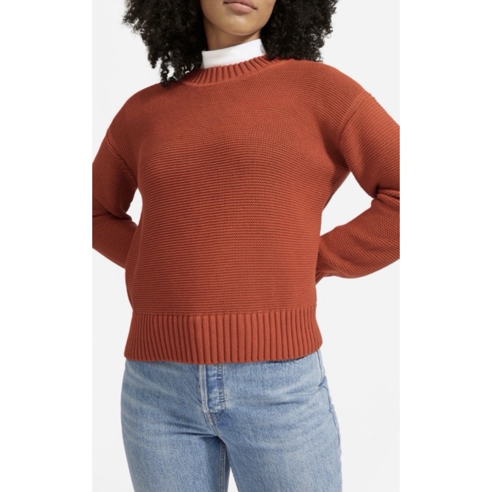 Everlane Orange Cotton Textured Crewneck Pullover Sweater Medium Minimalist